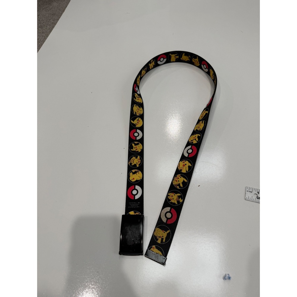 Pokemon Pikachu Poke Ball Web Belt 2012 Black Canvas Adjustable Slider Buckle